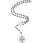 Sacina Gothic Long Bead Rosary Baphomet Pentagram Necklace, Gothic Emo Grunge Necklace, Goth Jewelry, Halloween Christmas Jewelry Gift For Women, Men