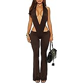 RISCUYY Women's Sexy Pant Sets Sleeveless Tie Back Bodysuit Tops and Pants Party Club Outfits for Women