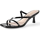 Ankis Womens Strappy Kitten Heels Square Open Toe 2.25 Inch Heeled Sandals Slip On Slides Mules