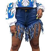 Weigou Women Denim Shorts High Waisted Tassels Summer Stretchy Frayed Raw Hem Short Jeans Clubwear Jeans Short