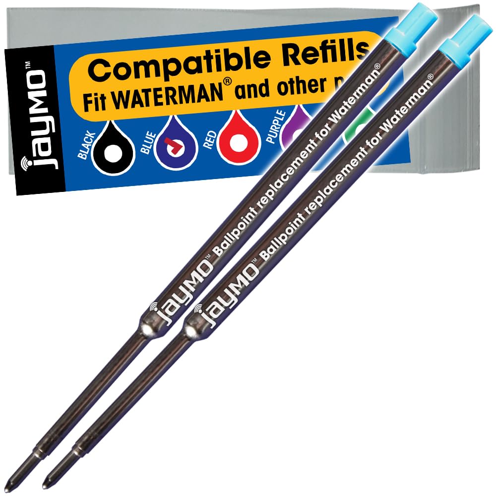 Jaymo Replacement for Waterman 834264 - Measures 4.4 in / 112 mm Long - Ballpoint Pen Refill - 2 Blue