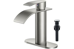 Alenart Bathroom Faucet Waterfall Bathroom Sink Facuet,Brushed Nickel Single Handle Stainless Steel Bathroom Faucet with Deck