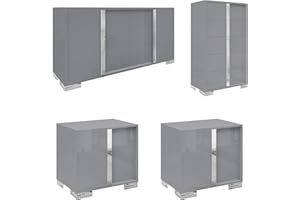 AMERLIFE 4 Piece Bedroom Dresser Set, Modern High Gloss UV Finish, 2 Nightstands, Chest of 5 Drawers & 6-Drawer Dresser, Electroplated Metal Handles, Bedroom Furniture Set, Grey