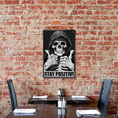 Angaja Skeleton Stay Positive Funny Novelty Aluminum Metal Sign Vintage Wall Decor,for Home Bedroom Living Room Bathroom Decor Picture Sign Gift 20 * 30cm