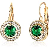 Austrian Crystal Halo Round Drop Leverback Earrings for Women 14K Rose Gold Plated Hypoallergenic Jewelry