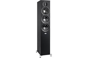 ELAC Debut 3.0 DF53-BK Floorstanding Speaker, Black Ash (Each) - 1” Aluminum Dome Tweeter, 5.25” Aramid Fiber Midrange & Dual 5.25” Aramid Fiber Woofers - 3-Way Bass Reflex - 38Hz to 38KHz Response