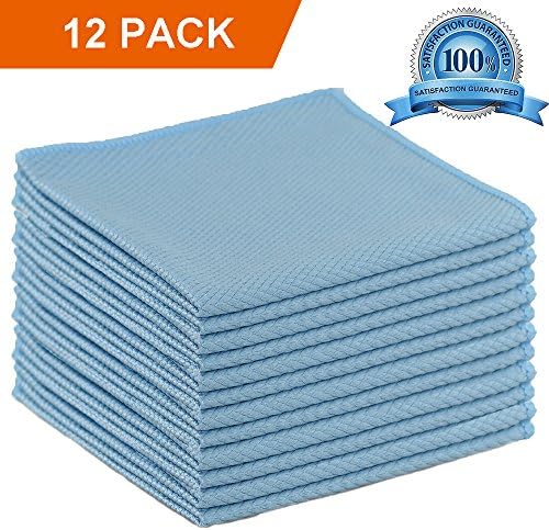 (FIBEROMANCE)Glass Cloths 12" x 12" for Windows Stainless Steel Screen Mirrors Polishing Cloth Lint-Free ( Blue )