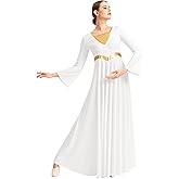 Sanmsoner Women Praise Dance Dress Loose Fit Full Length Liturgical Long Sleeve Metallic Block Dress