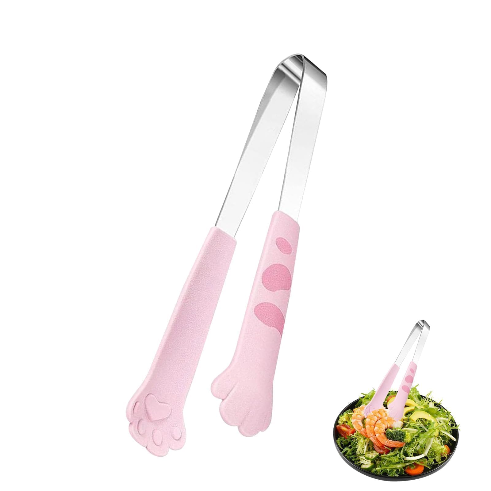 Cat Paw Tongs, Kitchen Tongs, 18cm Serving Tongs Cute Cat Paw Shape Stainless Steel Cake Clamp for Meat, Frying, Salad and Dessert(Pink)