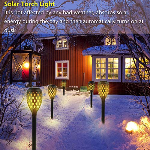 Solar Lights Outdoor Dancing Flickering Flames Waterproof Christmas Lights Decor Solar Pathway Torch Lights Outdoor Landscape Decoration Lighting Solar Spotlights Security Garden 4 Pack