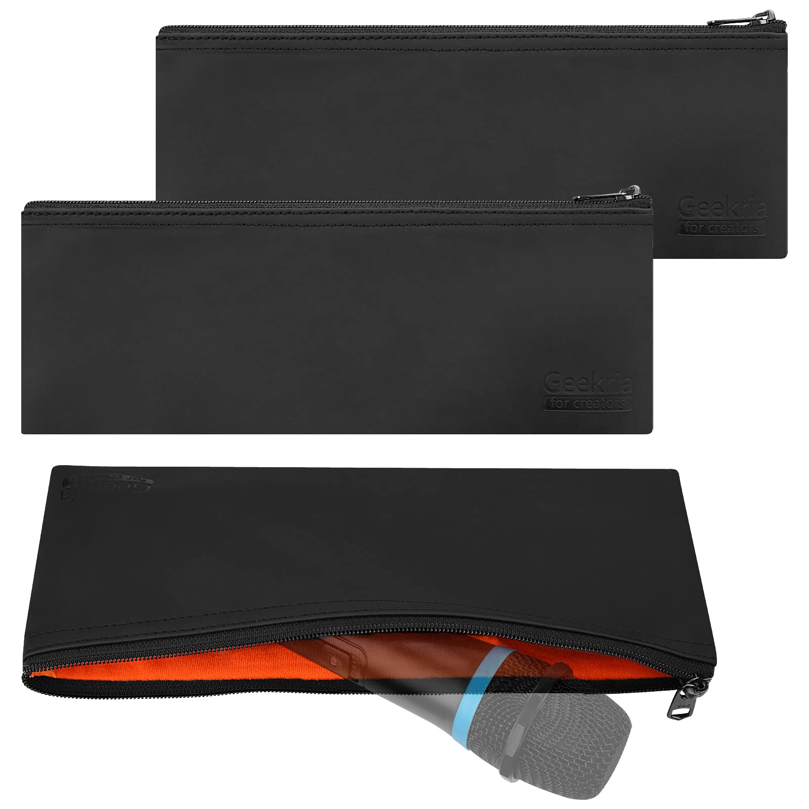 GEEKRIA for Creators Microphone Zippered Pouch 3 Pack Compatible with Shure SM86, PGA48, PGA58, Audio-Technica ATR1100x, ATR1200x, TONOR TW-820, RODE Podcaster Travel Protective Bag (Size L)