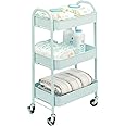 mDesign Metal 3-Tier Rolling Utility Storage Carts - Organizer Trolley for Bathroom, Kitchen, Laundry, Office, and Kids Rooms