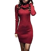 v28 Sweater Dress for Women Ribbed Knit Fitted midi Sexy Fall Winter Bodycon Cowl Neck Dresses