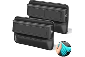 COROTC 2 Pack Car Seat Gap Filler Organizer, Luxury Leather Car Seat Storage Box Built-in Elasticity Sponge, Car Organizer Front Seat With Extra Storage Space And 2 Cable Hole, Includes 2x Cleaning Gel
