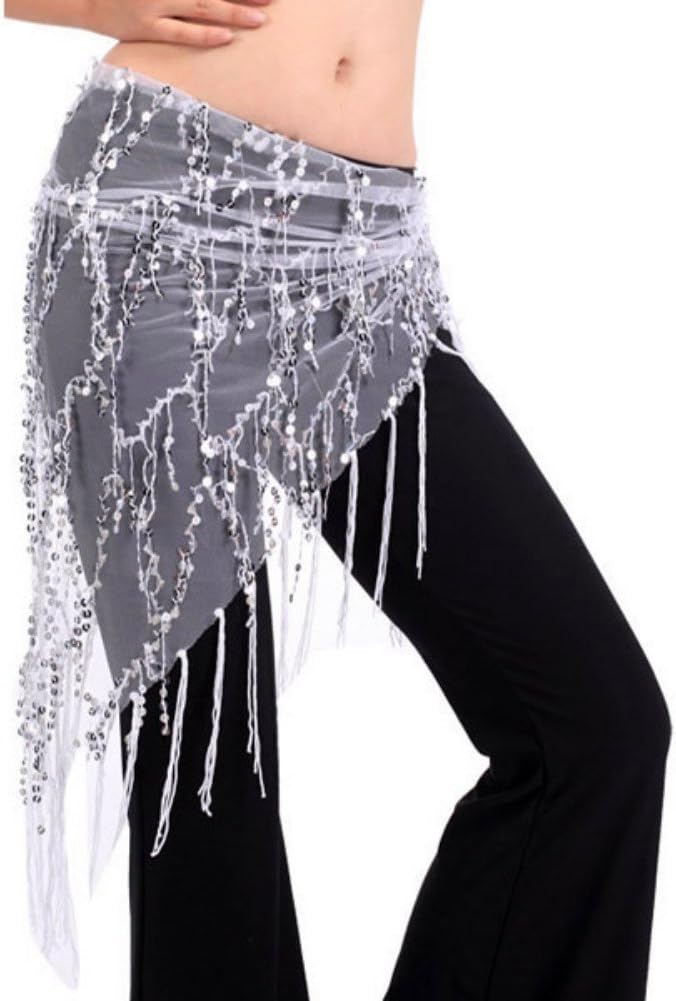Luxsea Mesh Triangle Bling Beads Wrap Dangling Sequin Tassles Belly Dance Hip Scarf