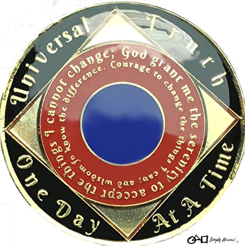 Simply Minimal 5 Year NA Gold Plated Recovery Clean Time Coin, Medallion + Plastic Display Case (red/Dark Blue)
