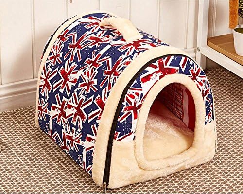 Multifuctional Warm Fleece Soft Removable Dog House Nest with Mat Foldable Pet Dog Cat Bed House for Small Medium and Large Dogs (L, England design)