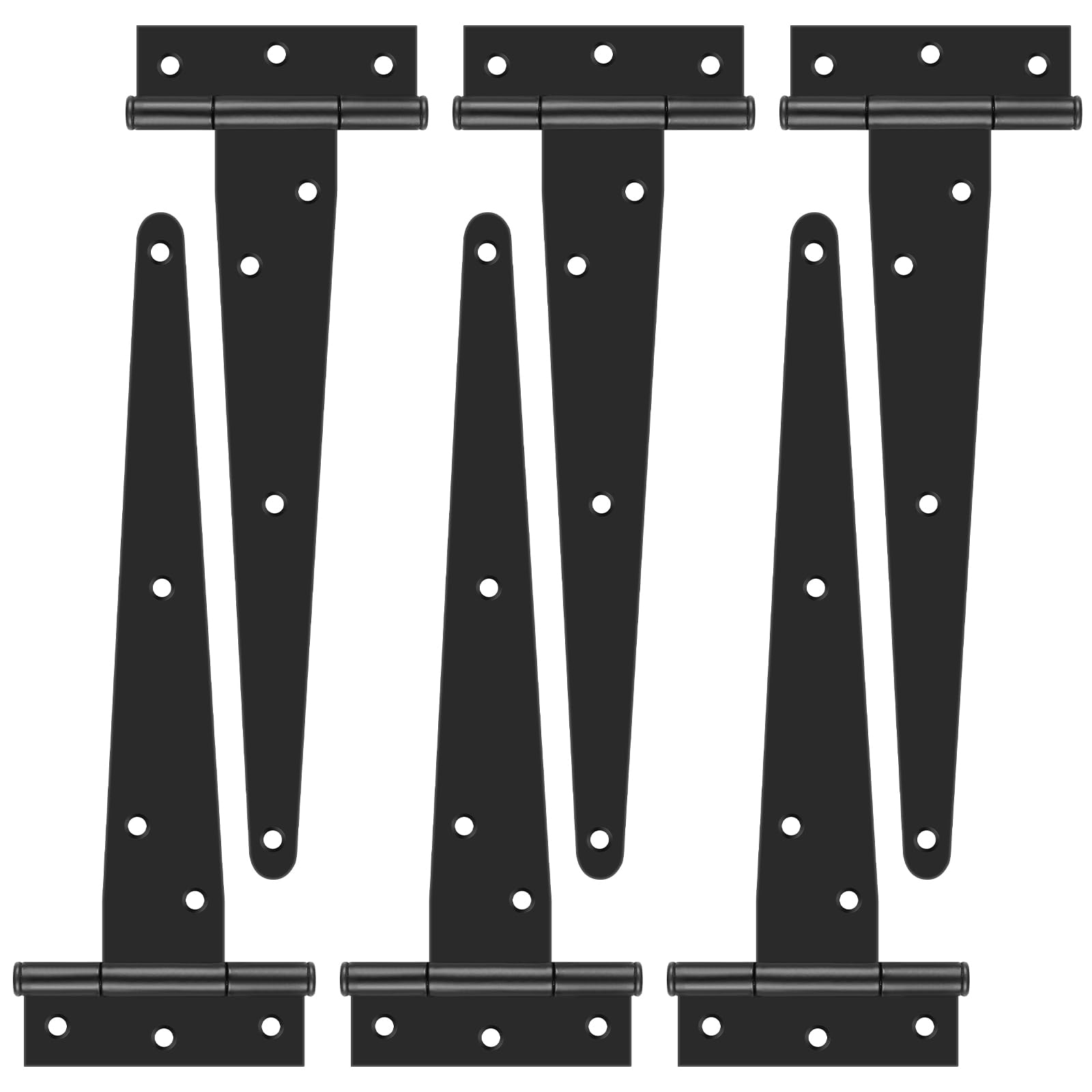 T Hinges, 8 Inch(20mm) Heavy Duty Door Hinge, 6 Pack Hinges for Wood Garden Shed Door Strap Hinge with Rustproof Powder Coating, Outdoor Black Tee Hinge for Barn Doors, Window, Fence