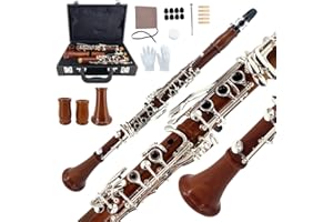 Yinfente Intermediate B-Flat Clarinet Rosewood wood Body Nickel Plate Bb Key 17 key Case + Reeds + Pads