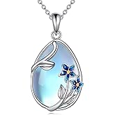 YFN Moonstone Necklace with Forget-Me-Not Sterling Silver Flower Pendant Necklace Gift for Women