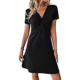 SweatyRocks Women's Casual Short Sleeve V Neck Tee Shirt Dress Twist Front A Line Short Dresses