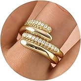 Goxygen Stackable Gold Rings Set for Women - 14K Gold Plated Cubic Zirconia Adjustable Open Bands, Dainty Trendy Stacking Rings, Anniversary Christmas Birthday Jewelry Gift for Her