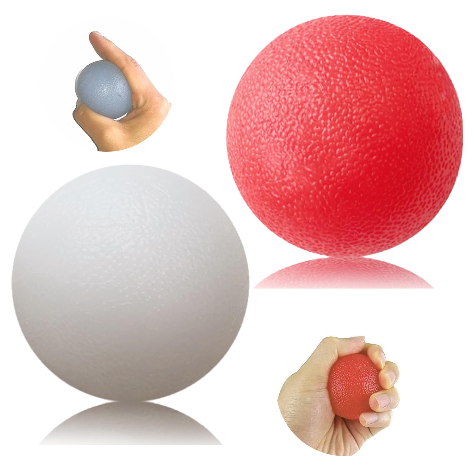 2 Pack Stress Relief Balls, Grip Strength Squeeze Ball for Hand Therapy Exercise Ball, Stress Balls for Adults Physiotherapy, Exercise Squeezer Fidget Therapeutic (White, Red)