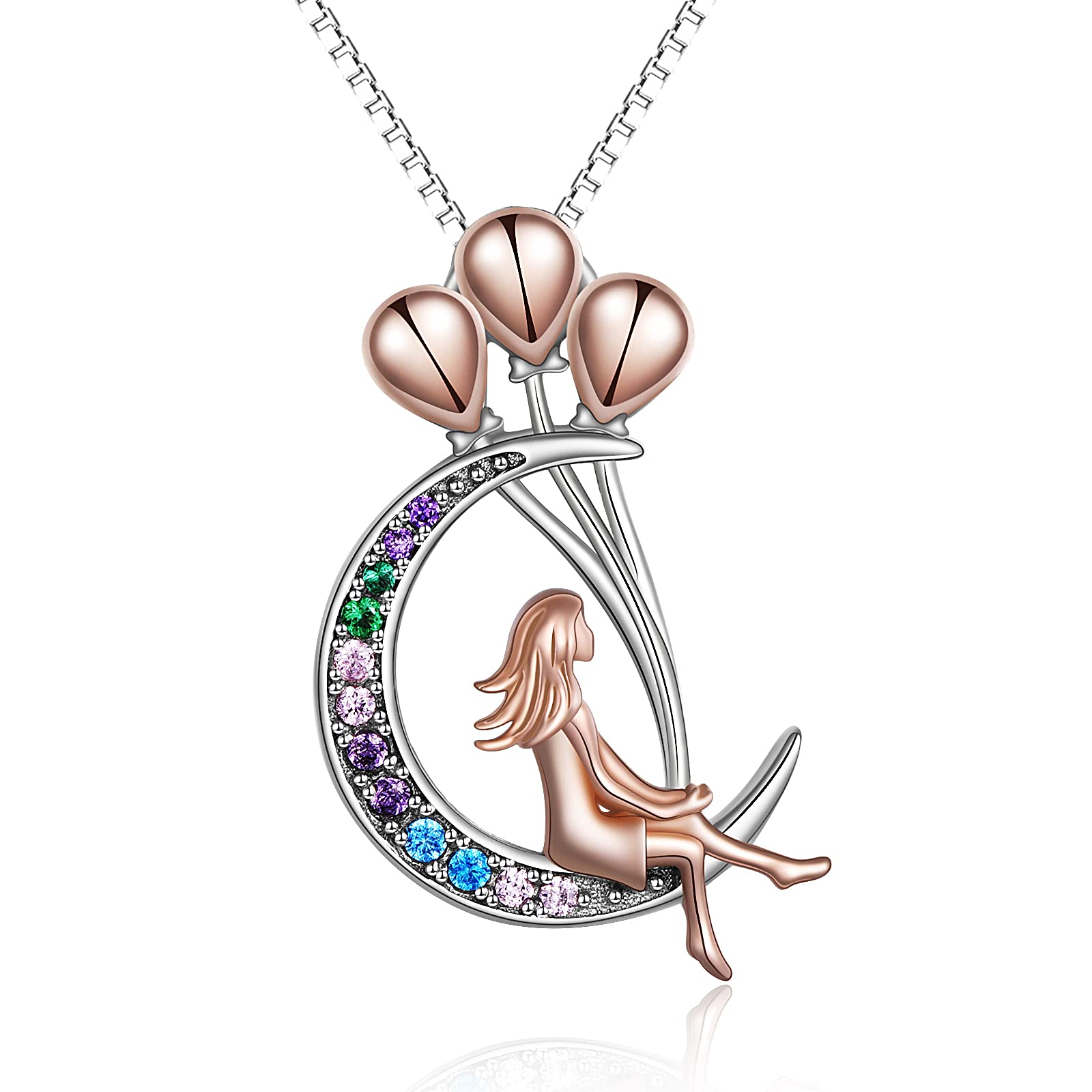 Moon Necklace Fairy Necklace Birthstone Pendant Gift for Girls White 18K Gold Plated Austrian Crystal Jewelry Gift