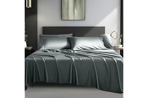 Shilucheng 6-Piece Sheets Set，Rayon Derived from Bamboo_ Sheets, Cooling & Breathable Bed Sheets, Silky Bedding Sheets & Pillowcases, 16 Inch Deep Pockets(Queen,Dark Grey)