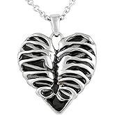 Controse Silver-Toned Stainless Steel Rib Cage Heart Necklace 17" - 19" Adjustable Chain
