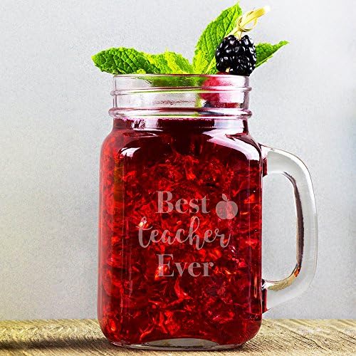 customgift Best Teacher Ever 16 Ounce Novelty Glass Mason Jar, Gift for Teachers
