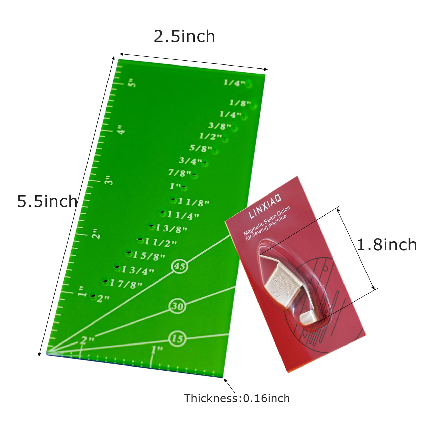 Seam Guide Ruler and Magnetic Seam Guide for Sewing Machine,Includes 1/4” Pivot Point and 15 30 45 Degree Trim Line
