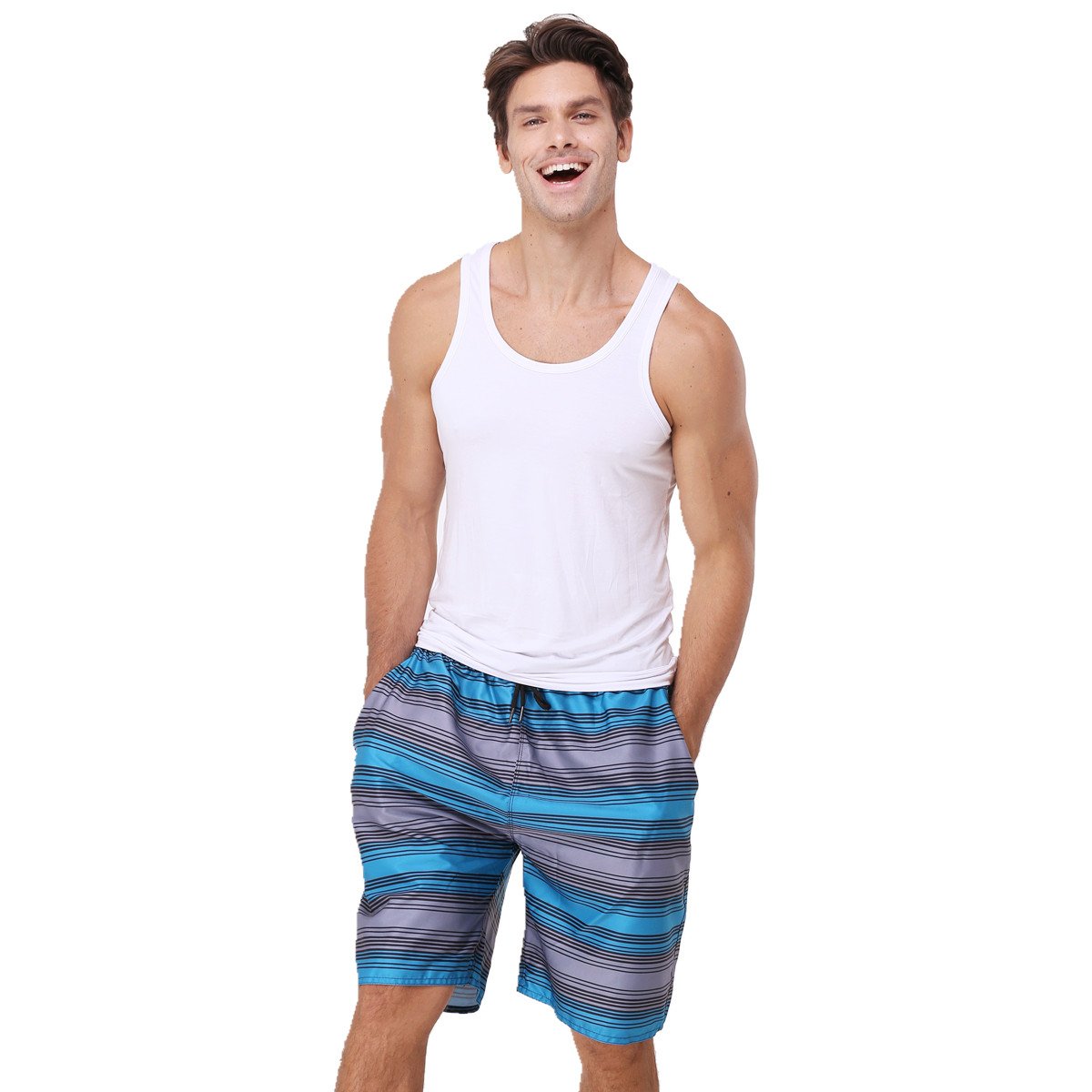 youvimi Men Stripe Quick Dry Swim Trunk With Mesh Lining