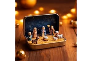 Bidobibo Mini Christmas Nativity Set in a Tin Box, Jesus Nativity Figurines Scene Set in a Tin, Mini People Nativity Sets & Figures, Christmas Decoration for Home Decor, Gifts (1 PC)