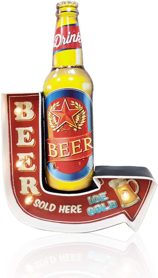 ACECAR Bar Wall Decorations,Vintage Metal Sign,Industrial Style Wall Hanging Sign,Tin Decor for Apartment,Home,Bar or Cafe Wall Decoration–Battery Operated