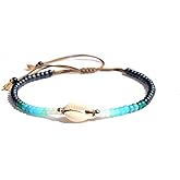 Shell Anklet for Women, Natural Cowrie Seashell Adjustable Waterproof Beaded Ankle Bracelet, Blue Turquoise Aqua Beads, Boho Beach Summer Hawaiian, Handmade by Tribes