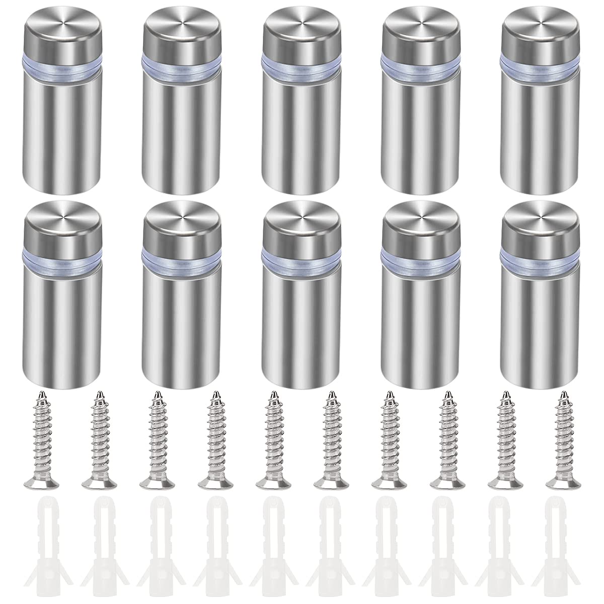 YIXISI 10 PCS 12×25 mm Stainless Steel Advertising Screw, Standoff Fixings, Stainless Steel Sign Standoff Screws, with Screws, for Advertisement Fixings, Silver