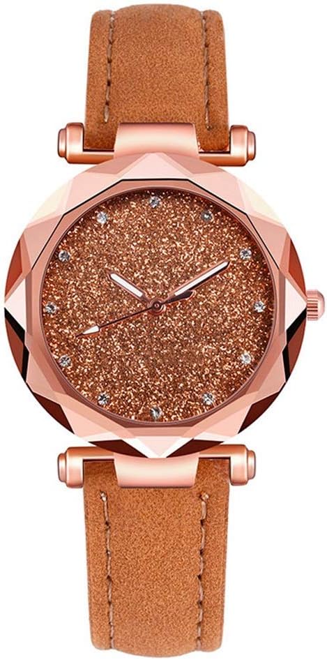 Women Watch Romantic Starry Sky Wrist Casual Leather Rhinestone Designer Ladies Clock Simple Dress (Color : D)