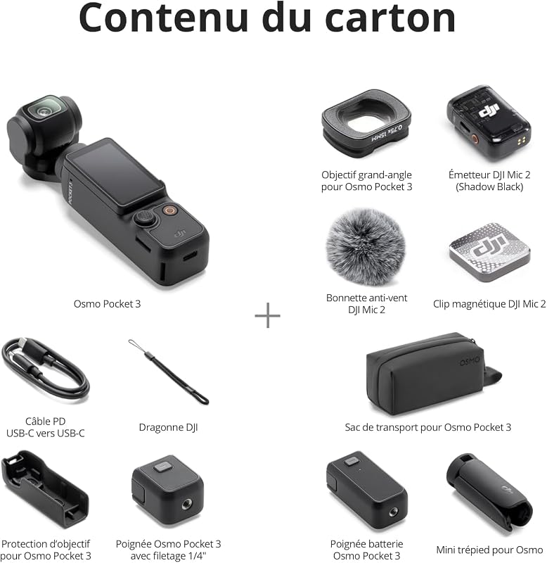 Bundle DJI Osmo Pocket 3 Créateur, Vlogging CMOS 1'' et Vidéo 4K/120 ips