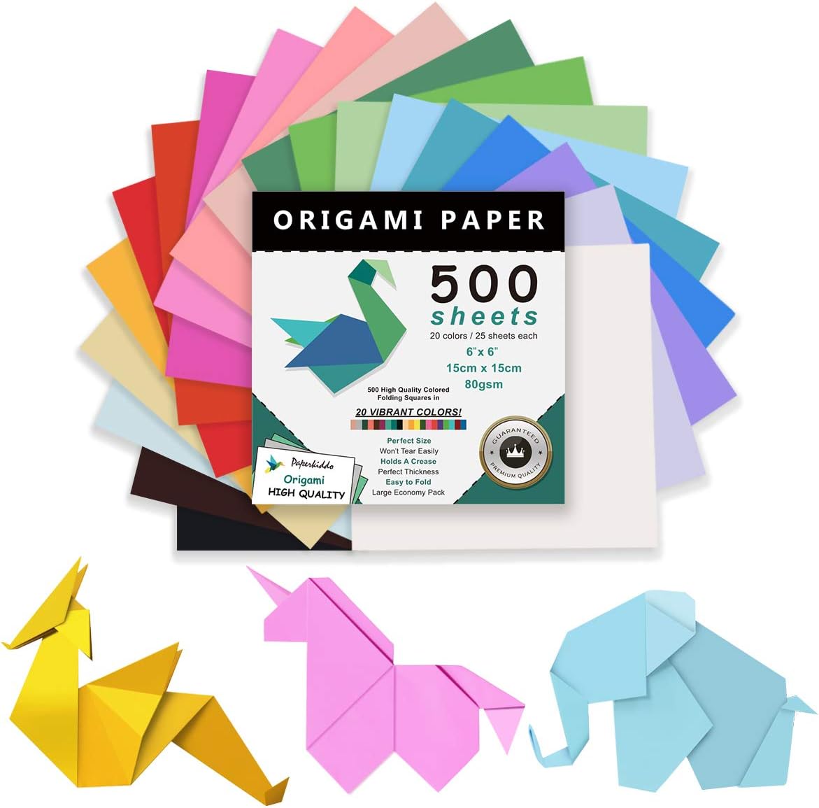 100PCS Origami Paper for Kid 6x6 inches 20 Vivid Colored Folding Paper Double Sided Origami Squares