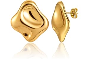 ATGDLUK Chunky Gold Stud Earrings for Women fashion, 14k Gold Plated Hypoallergenic Statement Earrings, Dainty Geometric Thick Studs Lightweight Earrings Fashion Jewelry Gifts