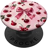 Coquette Cherry Pink Bow Cherry Lover Fruit PopSockets Adhesive PopGrip