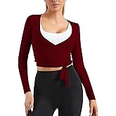 Mustcan Women's Tie Front Shrug Long Sleeve Bolero Cardigan Lightweight Cropped Twist Open Front Casual Short Shawl Tops-Wine