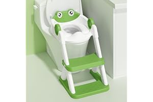Rabb 1st Frog Potty Training Seat, Upgrade Toddler Toilet Seat for Kids Boys Girls, 2 in 1 Potty Training Toilet for Kids, Splash Guard Anti-Slip Pad Step Stool