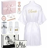Berlune 14 Pcs Bride Gifts Box Sets Include Short Satin Robes Canvas Tote Bag Stainless Steel Glasses Slippers Wedding Gifts