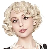 Kaneles Short Blonde Curly Wig Finger Wave Synthetic Hair for Women 1920s Halloween Cosplay Costume Party Come with Wig Cap (Blonde)