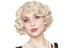 Kaneles Short Blonde Curly Wig Finger Wave Synthetic Hair for Women 1920s Halloween Cosplay Costume Party Come with Wig Cap (Blonde)