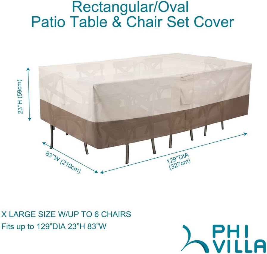PHI VILLA Patio Table & Chairs Set Cover, Water Resistant Outdoor Furniture Dinning Set Covers with Pop-up Supporter, Rectangular/Oval, X-Large: Furniture & Decor