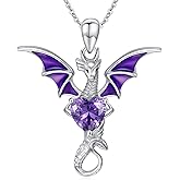 Lvoryance Dragon Necklace for Women 925 Sterling Silver Dragon with Heart Cut Birthstone Pendant Necklace