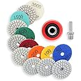 FINGLEE DT 2 Inch Diamond Polishing Pads with 7Pcs Dry Wet Granite Stone Polish Pad Kit for Drill，50-3000 Grit Polishing Pad (7Pcs Dry/Wet Pads+1 Drill Adapter)